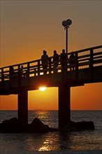 Sunset, silhouettes, pier, Baltic Sea, Wustrow, Darß, Mecklenburg-Vorpommern, Germany, Europe