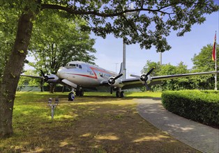 Douglas DC-4 C-54 aeroplane, a sultana bomber, airlift memorial, Frankfurt Main Airport, Hesse,