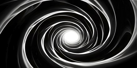 Abstract digital art capturing the essence of a black and white swirling tunnel in dynamic motion,