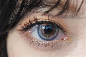 Close up of Asian woman's eye with colored contact circle lens. Generative Ai, AI generated