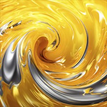 Digital art illustration of a liquid whirlpool swirling with yellow and silver tones, AI generated