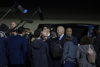 Joe Biden (46th President of the United States) gives interviews to journalists after his arrival