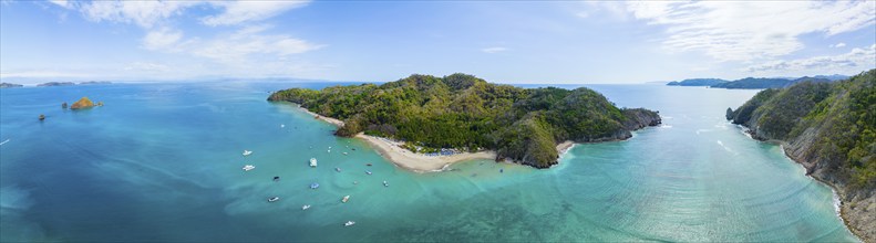 Aerial view, tropical island in the turquoise ocean, Tortuga Island, Puntarenas, Costa Rica,