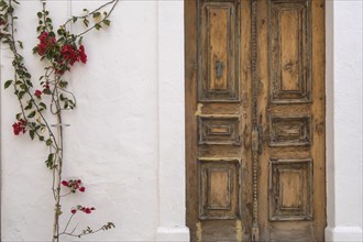 Old front door, Lindos, Rhodes, Dodecanese archipelago, Greek islands, Greece, Europe