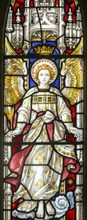 Detail of stained glass window depicting an angel, Clayton and Bell, Boulge church, Suffolk,