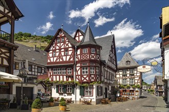 Half-timbered houses in the old town centre of Bacharach, World Heritage Upper Middle Rhine Valley,