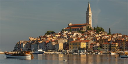 Harbour in the old town with Sveta Eufejima church, Rovinj, Istria, Croatia, Europe