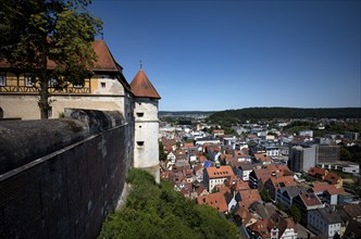 View from the Hellenstein Castle fortress to the old town centre, Heidenheim an der Brenz,