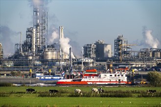 Cargo ship on the Rhine near Emmerich, Kao Chemicals backdrop, specialising in surfactants, KLK,