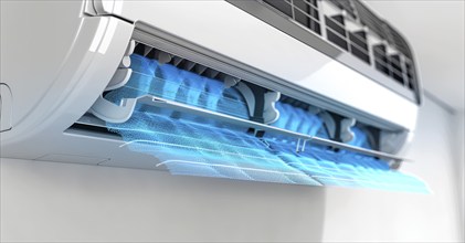 Modern energy-efficient inverter air conditioner producing cold air, AI generated