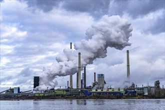 Industrial backdrop of the ThyssenKrupp Steel steelworks in Duisburg-Bruckhausen, on the Rhine,