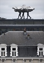 Modern sculpture on a roof above the city, Marollen, Brussels, Belgium, Europe