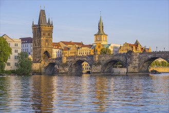 Vltava and Charles Bridge, Old Town Bridge Tower, Water Tower of the Old Mill, Prague, Bohemia,