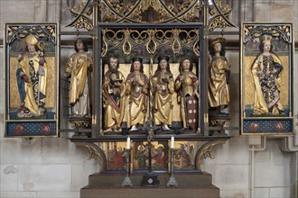 Detail of the Trinity Altar from 1470 in the late Gothic hall church of St George, Dinkelsbühl,