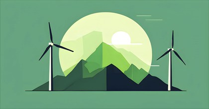 Windmill as symbol for green energy, minimalist abstract wallpaper illustration background, AI