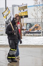 Detroit, Michigan USA - 20 December 2024 - Members of the Teamsters Union picket Amazon's Detroit