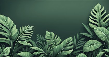 Collection of tropical leaves, foliage plant in green color with space background, AI generated