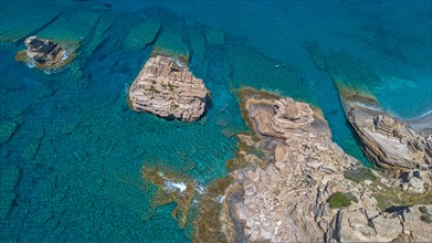 Aerial view view from above of Triopetra excursion destination three rocks rocky landscape next to