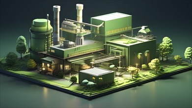 Concept model of green factory engaged in the act of green washing, AI generated