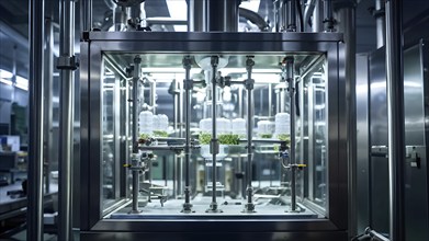 Mechanized pharmaceutical bioreactor in a manufacturing laboratory, AI generated