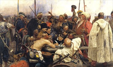 Reply of the Zaporozhian Cossacks to Sultan Mehmed IV of the Ottoman Empire, 1880-91. Oil on canvas