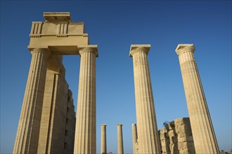 Acropolis of Lindos, morning light, Temple of Athena Lindia, Lindos, Rhodes, Dodecanese, Greek