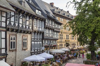 Old town of Goslar, restaurants and cafes on the market square, 06/08/2014, Goslar, Lower Saxony,