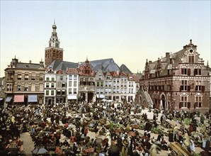 The market square of Nymegen, Nijmegen, Nijmegen, Holland, ca 1895, Historical, digitally restored