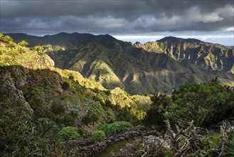 Mountain landscape. View from the Mirador Degollada de Peraza to the north into the Barranco de Las