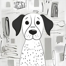 A simple cartoon dog with a white background, abstract graphical wallpaper illustration, AI