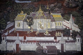 Mural painting in Wat Phra Kaew, Temple of the Emerald Buddha, Bangkok, Thailand, Asia