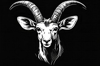 Black and white line art antelope, AI generated