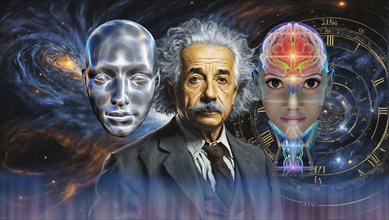 Symbol photo, DNA transfer, Einstein and robot, ChatGBT, AI, OpenAI, chatbot, artificial