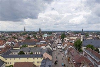 View of the rooftops of Speyer and Maximilianstraße, Speyer, Palatinate, Rhineland-Palatinate,