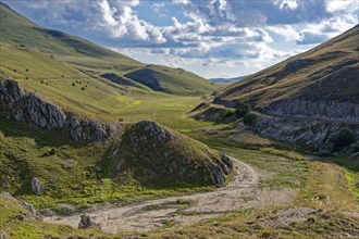 Mountain landscape around the Campo Imperatore high plateau in the Gran Sasso and Monti della Laga