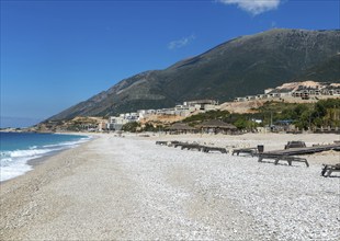 Tourist development construction building work, Drymades beach, Dhermi, Albanian Riviera, Albania,