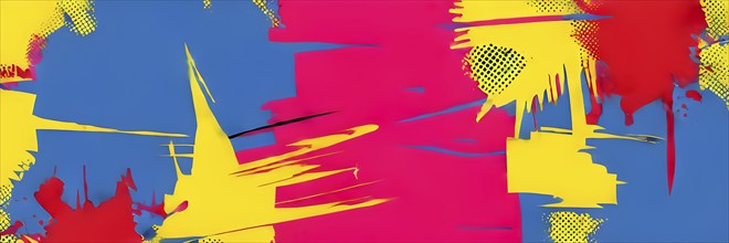 Pop art wallpaper background in blue, yellow, pink and red hues, abstract minimalist illustration,