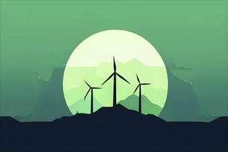 Windmill as symbol for green energy, minimalist abstract wallpaper illustration background, AI