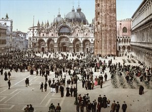 Concert in St Mark's Place, Venice, Italy, Historic, digitally restored reproduction from a 19th