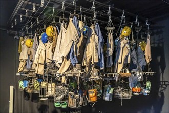 Ceiling of the Schwarzkaue with the miners' clothing, exhibition in the German Mining Museum