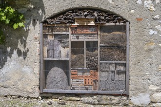 Insect hotel integrated into a wall, Heiligkreuztal monastery, Biberach district, Upper Swabia,