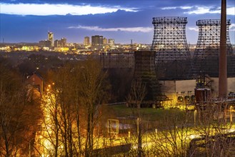 Skyline of Essen city centre, view from the north, skeleton of the cooling towers at the Zollverein