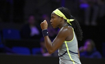 Coco Gauff USA cheers, gestures, tennis, Porsche Cup 2024, Porsche Arena, Stuttgart,