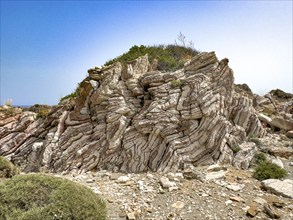 Agios Pavlos Rock with striking folded rock, Agios Pavlos, Crete, Greece, Europe