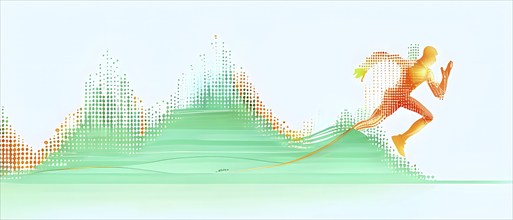 Illustration of a wave of vibrant data points shaping into a runner silhouette, conveying speed and