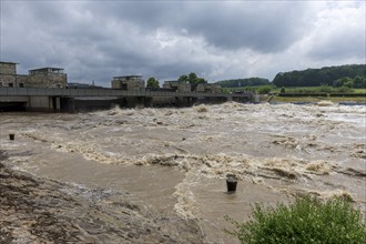 Symbolic image Extreme weather, global warming, climate change, floods, barrage on the Neckar