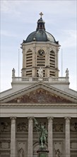 Main façade and portico of Saint-Jacques-sur-Coudenberg Cathedral, neoclassical architecture,