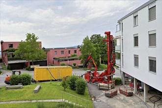 Drilling machine for drilling boreholes with sludge trough, Canton Zug, Switzerland, Europe