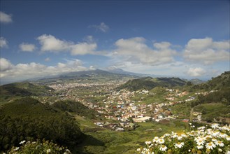 Panorama from Mirador de Jardina to San Cristobal de La Laguna, behind it the Pico de Teide, 3718m,