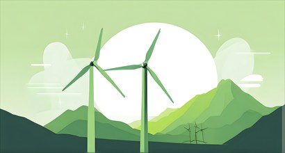 Windmill as symbol for green energy, minimalist abstract wallpaper illustration background, AI